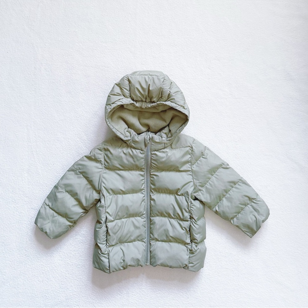 Uniqlo Baby Toddler PUFFTECH Washable Puffer Jacket Sage Green 18-24M Warm Parka